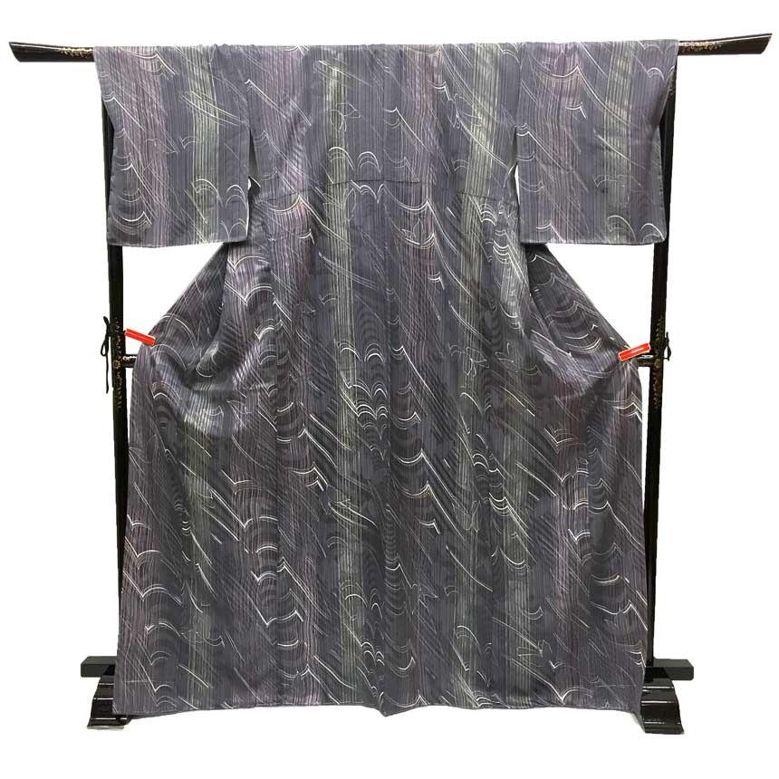 希少 京やC105 正絹 小紋 伝統工芸 しけ引き染め しけ引き染め友禅師