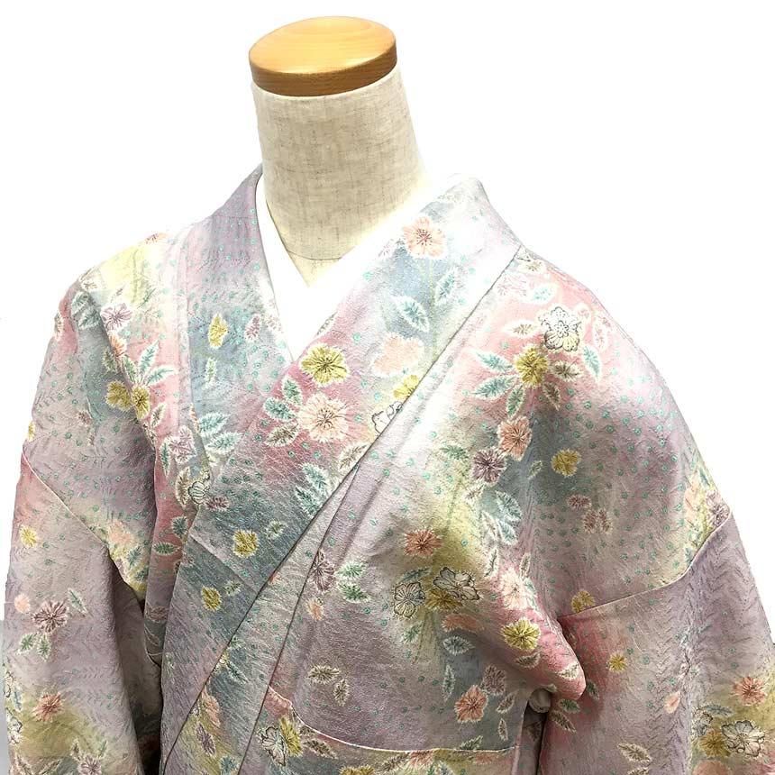 京やC119 正絹 小紋 辻が花地紋入り 辻が花文様 トールサイズ セミ
