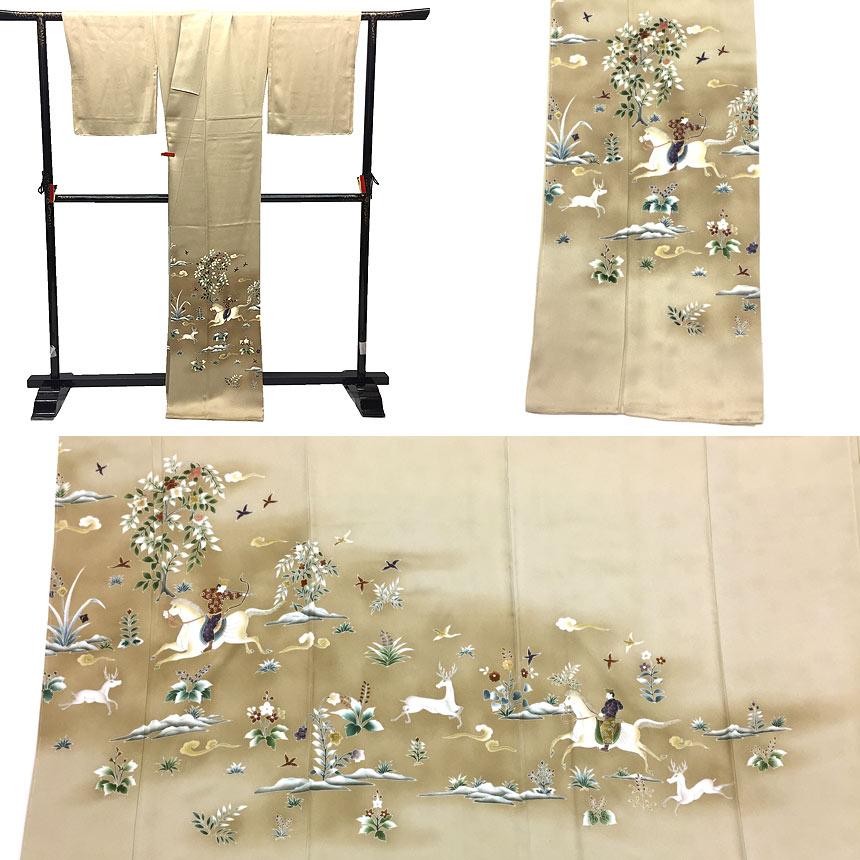 ユ26未着用名古屋帯 松葉 単帯 絽 桜 ベージュ 着物帯 仕立て上り