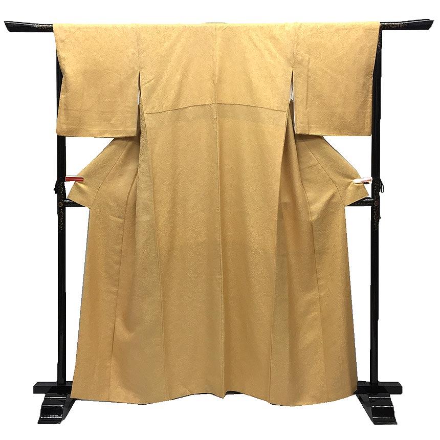 京やF021 正絹 色無地 地紋有り 地模様入り 南天文様 吉祥文様 袷の