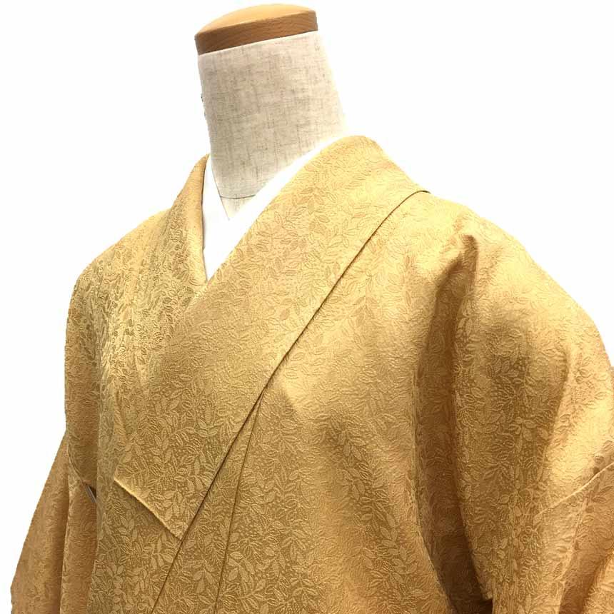 京やF021 正絹 色無地 地紋有り 地模様入り 南天文様 吉祥文様 袷の