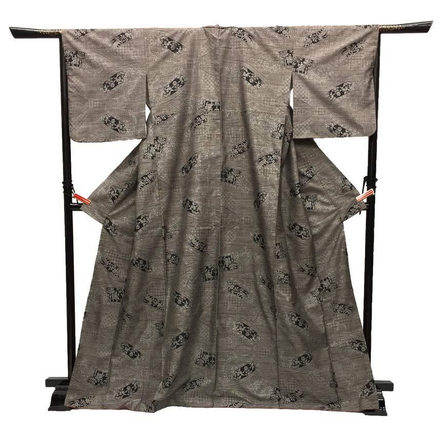 京やG046 大島紬 仕立て上がり 花鳥風月 幾何学文様 美品 リサイクル  