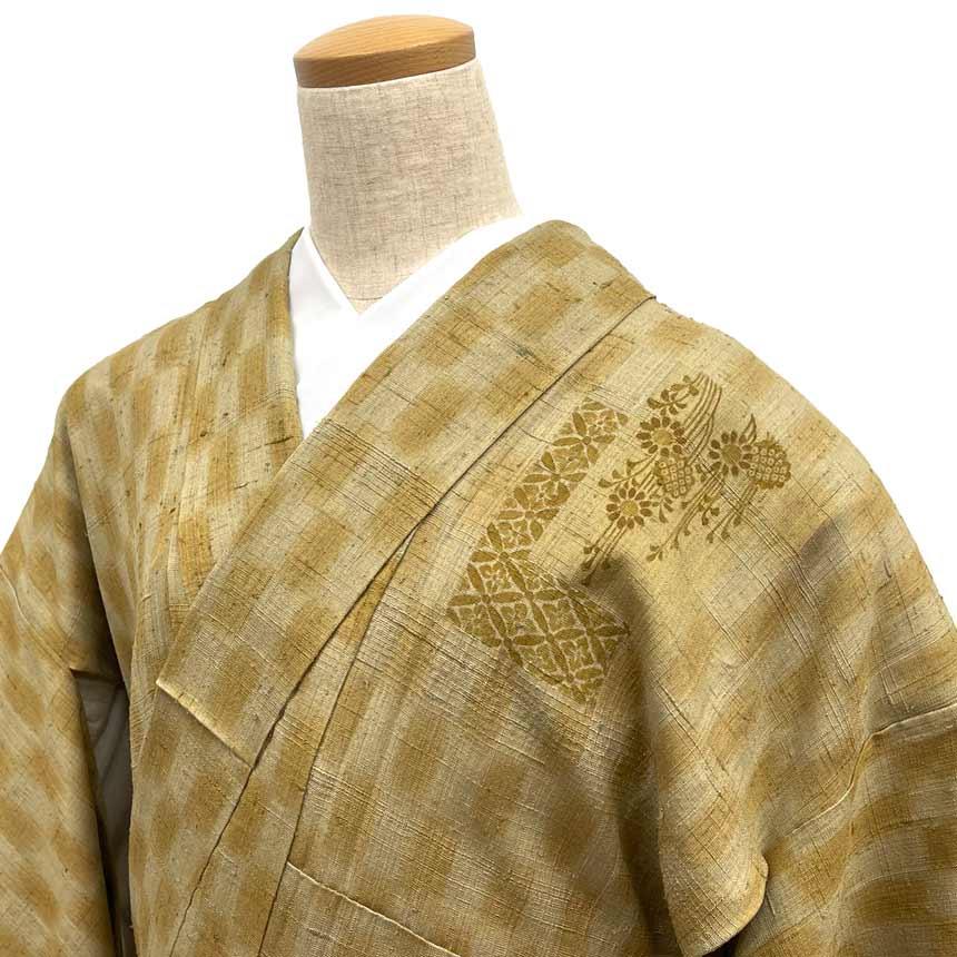 京やG052 紬 付け下げ 紬の附下 洒落訪問着 生紬 柄 松 笹 竹林 矢絣 