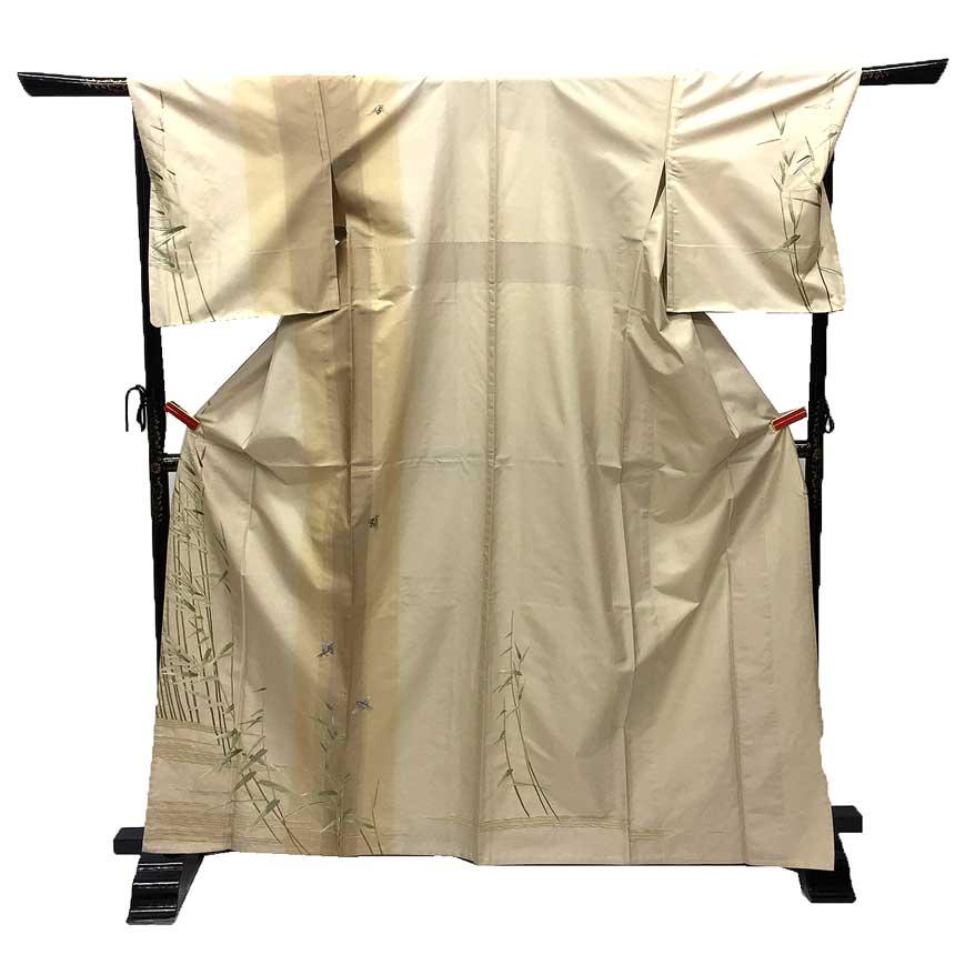 京やH144 正絹 究極の逸品 特選本手総刺繍紬訪問着 特選本場縞大島紬  