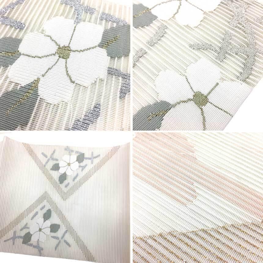 京やI350 正絹 三本絽 袋帯 夏袋帯 夏帯 西陣名門謹製 お太鼓柄 銀糸  