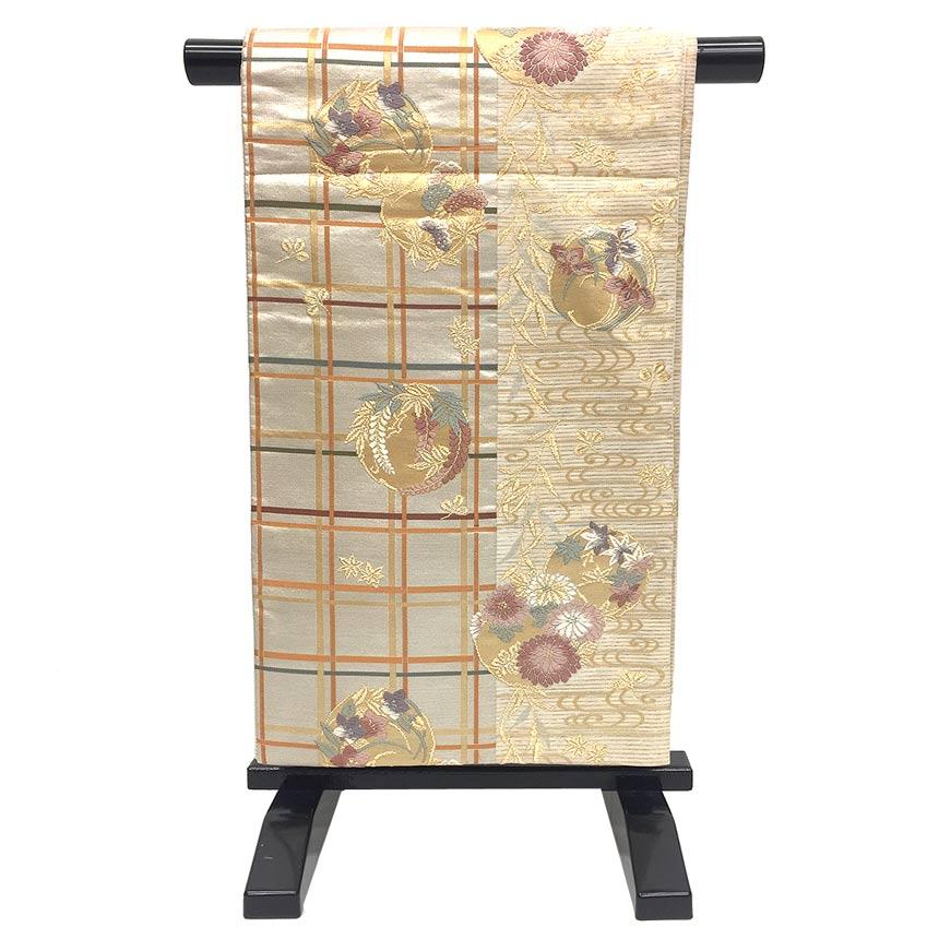 セール 京やI409 正絹 絽 袋帯 夏袋帯 夏帯 白 藤 紅葉 萩 菖蒲 菊