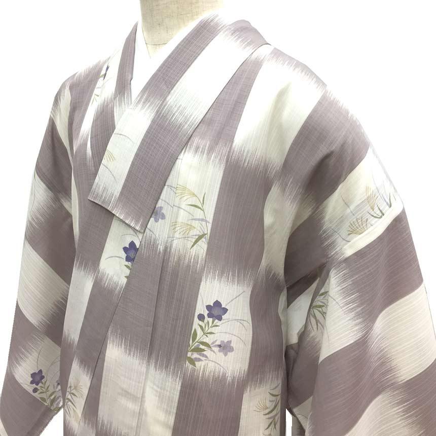 京やI480 洗える着物 洗える夏の小紋 紗 洗える夏の紗 格子柄 秋の草花