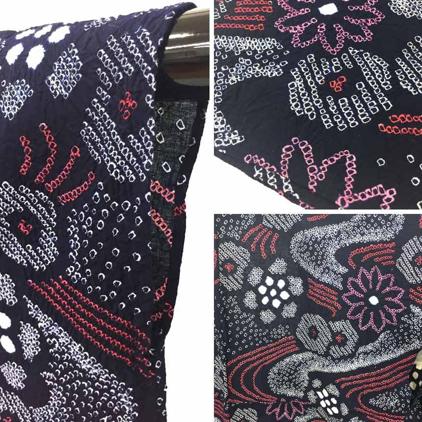 京やI524 本格ゆかた 本絞り染め 高級絞りの浴衣 藍染 有松絞り 有松