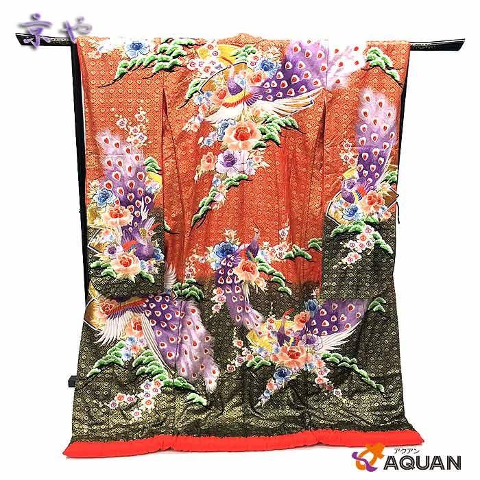 引き振袖色打掛正絹深緑金糸梅柄アンティーク