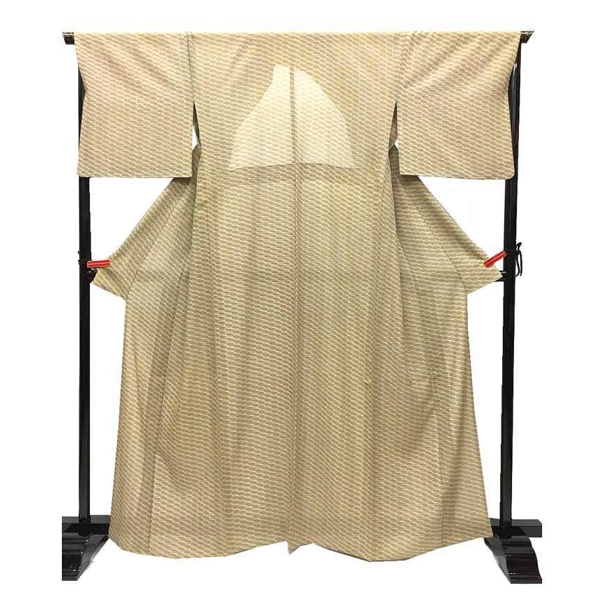 京やI269 正絹 絽 小紋 身丈159 裄68 裄長め 夏着物 薄物 ベージュ系 