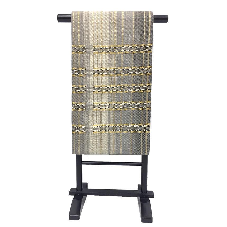 袋帯 【美品】長尺 444cm リバーシブル ネイビー ベージュ 幾何学模様 