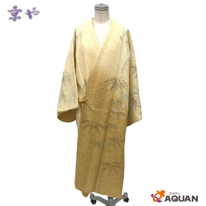 稀少 京やM192 正絹 紗合わせ 道中着 ロング丈 裄67 竹 笹 金銀糸 袷