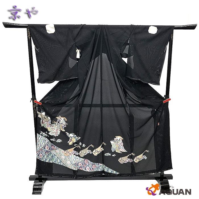 SALE アウトレット展示品 京やN073 正絹 反物 仮絵羽 絽 黒留袖 唐花 