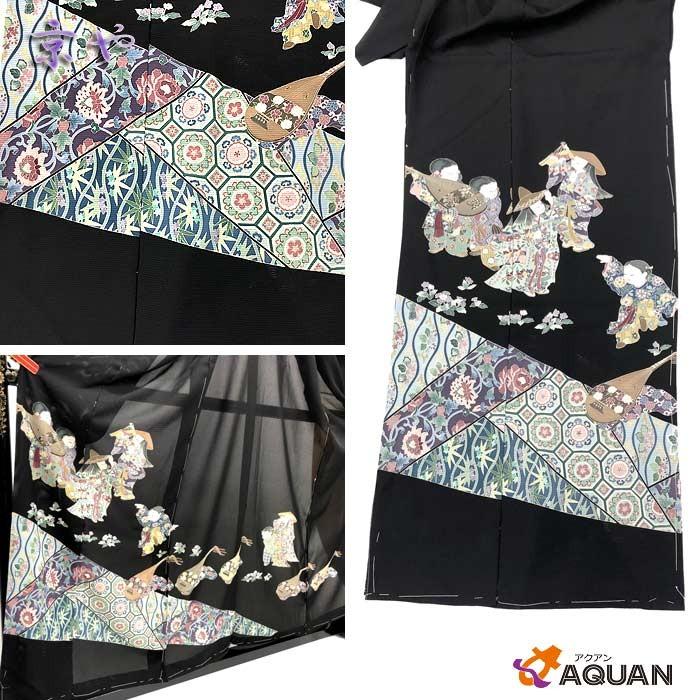 SALE アウトレット展示品 京やN073 正絹 反物 仮絵羽 絽 黒留袖 唐花 