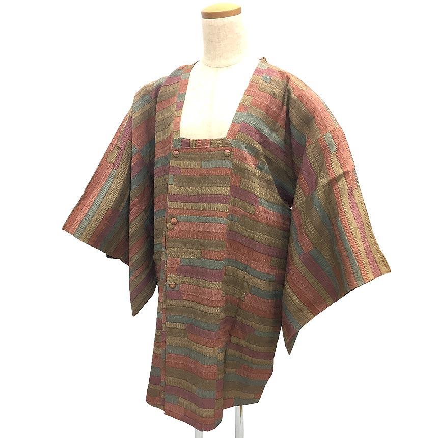 京やM401 着物コート 道行コート 和装コート ふくれ織 正絹 絹100