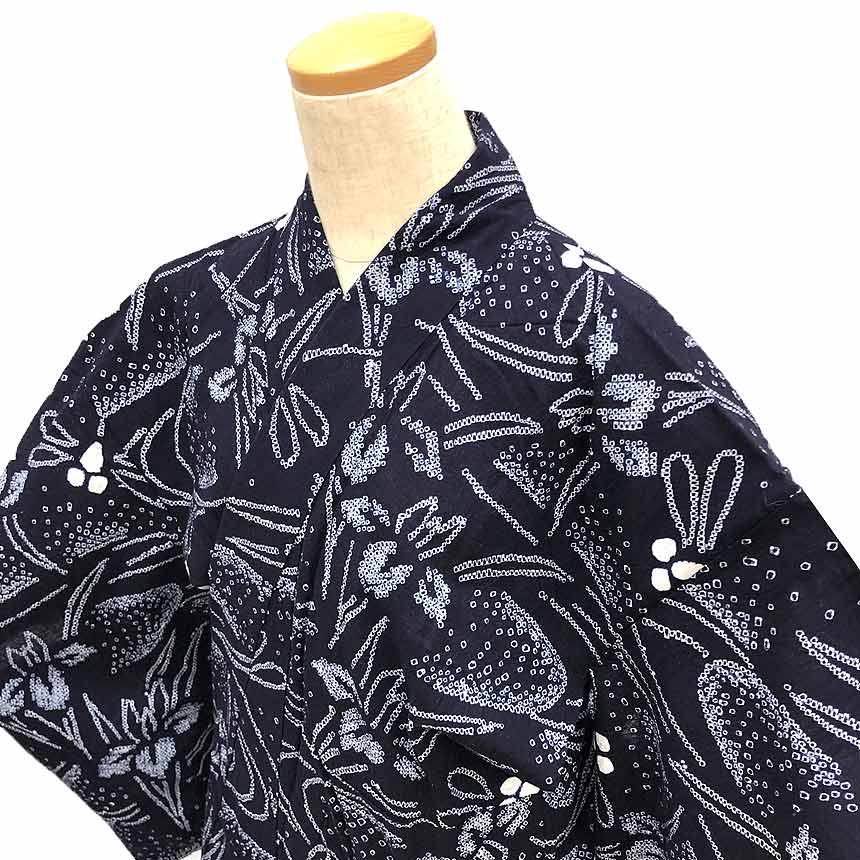 京やY009 本格ゆかた 本絞り染め 高級絞りの浴衣 藍染 有松絞り 有松