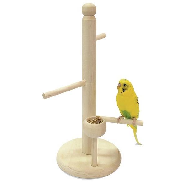 マルカン 止まり木タワー MB-22 / 卓上とまり木 天然木 エサ皿付き