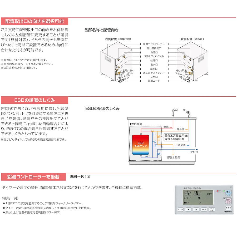ESD35C(R/L)X111E0　イトミック　小型電気温水器　ESDシリーズ　密閉式電気給湯器　貯湯量35L　単相100V　自動湯水入替機能｜aquashop07｜04