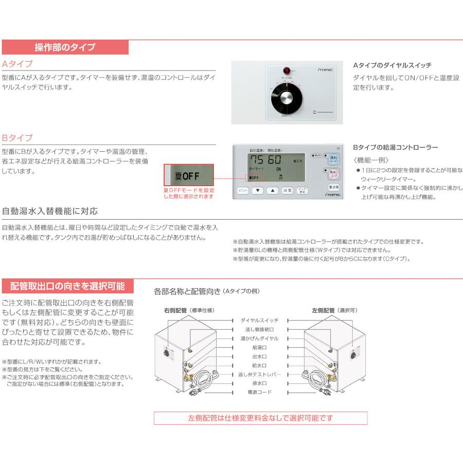 ESN12B(R/L)X215E0　イトミック　小型電気温水器　ESNシリーズ　床置型　貯湯量12L　単相200V　タイマー機能　適温出湯タイプ｜aquashop07｜03