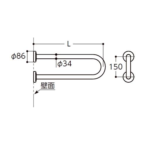 TOTO T112CP26 TOTO パブリック用手すり P型手すり（腰掛便器・壁掛