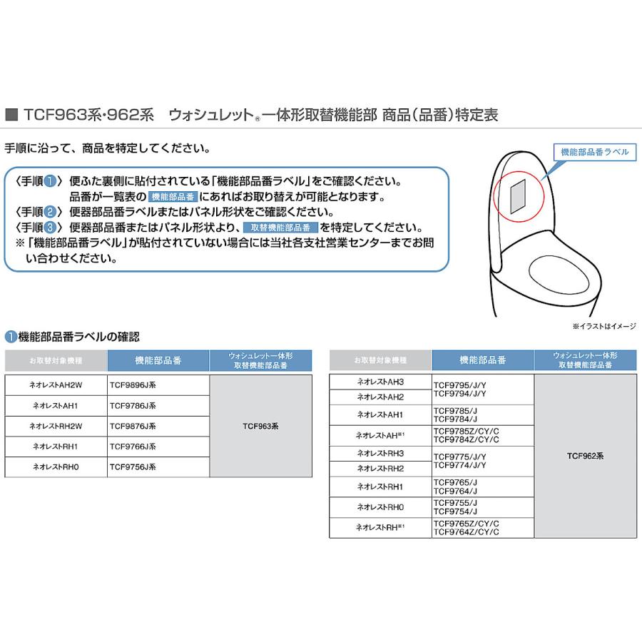 TCF963A　TOTO　ウォシュレット一体形取替機能部の画像