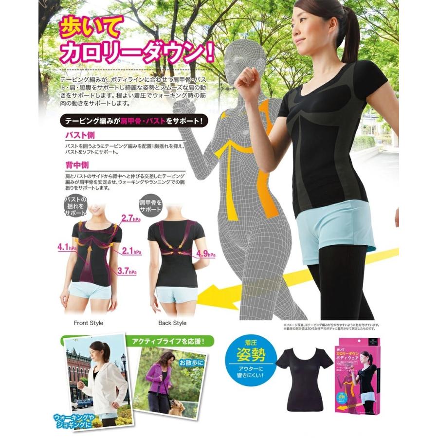加圧シャツ レディース 半袖 加圧インナー スポーツインナー 黒 / 歩い