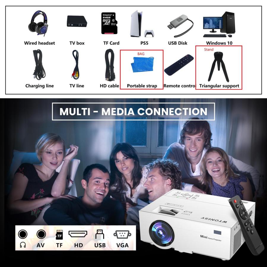 WTONISY 2023 Newest Mini Projector with Tripod,10000 Lumen Movie 並行輸入品｜aquavalley-shop｜07