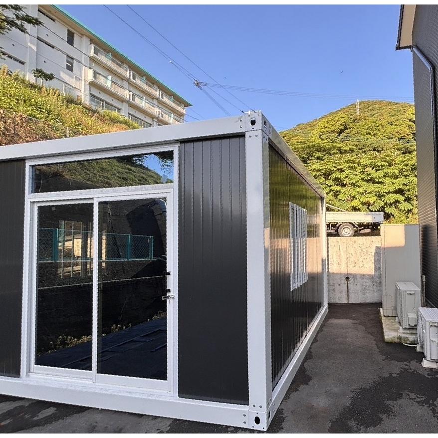 ユニットハウス プレハブ 店舗 一面ガラス付き 事務所 販売店 車庫