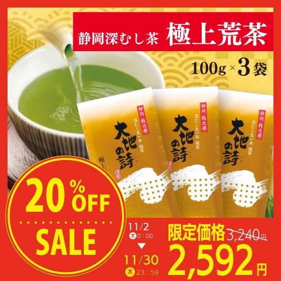 【逸品】 89%OFF お茶 緑茶 静岡茶 カテキン 日本茶 深蒸し茶 極上荒茶100g 3袋セット 送料無料 italytravelpapers.com italytravelpapers.com