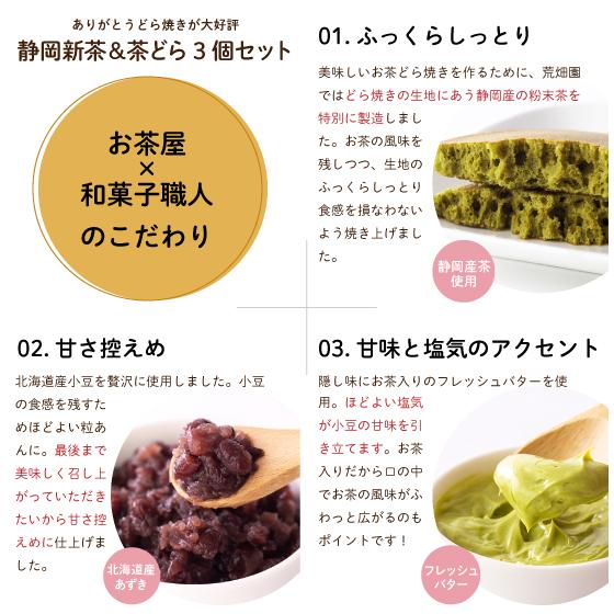 母の日 プレゼント ギフト 2024 健康 60代 70代 スイーツ お菓子 お茶 緑茶 新茶 和菓子 静岡新茶＆ありがとう茶どら3個箱入 送料無料｜arahata｜08