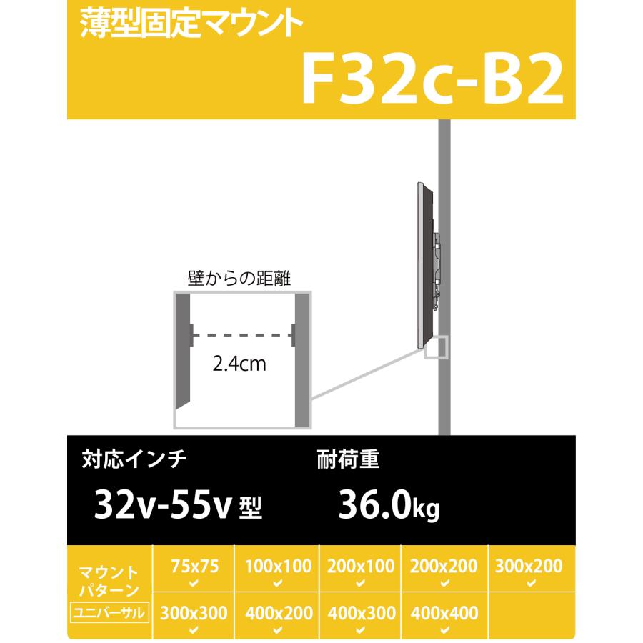 テレビ壁掛け金具 薄型固定式 SANUS VUEPOINT F32C-B2 32-55V型用｜araigumado｜02