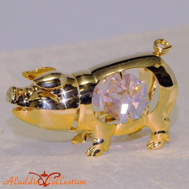 スワロフスキー オーナメント ブタ 置物 合金製 クリスタル