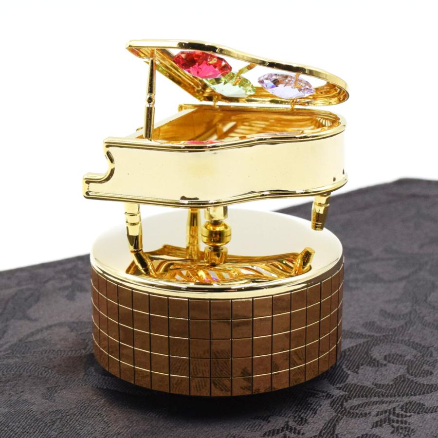 クリスタル オーナメント ピアノオルゴール 置物 合金製 クリスタル