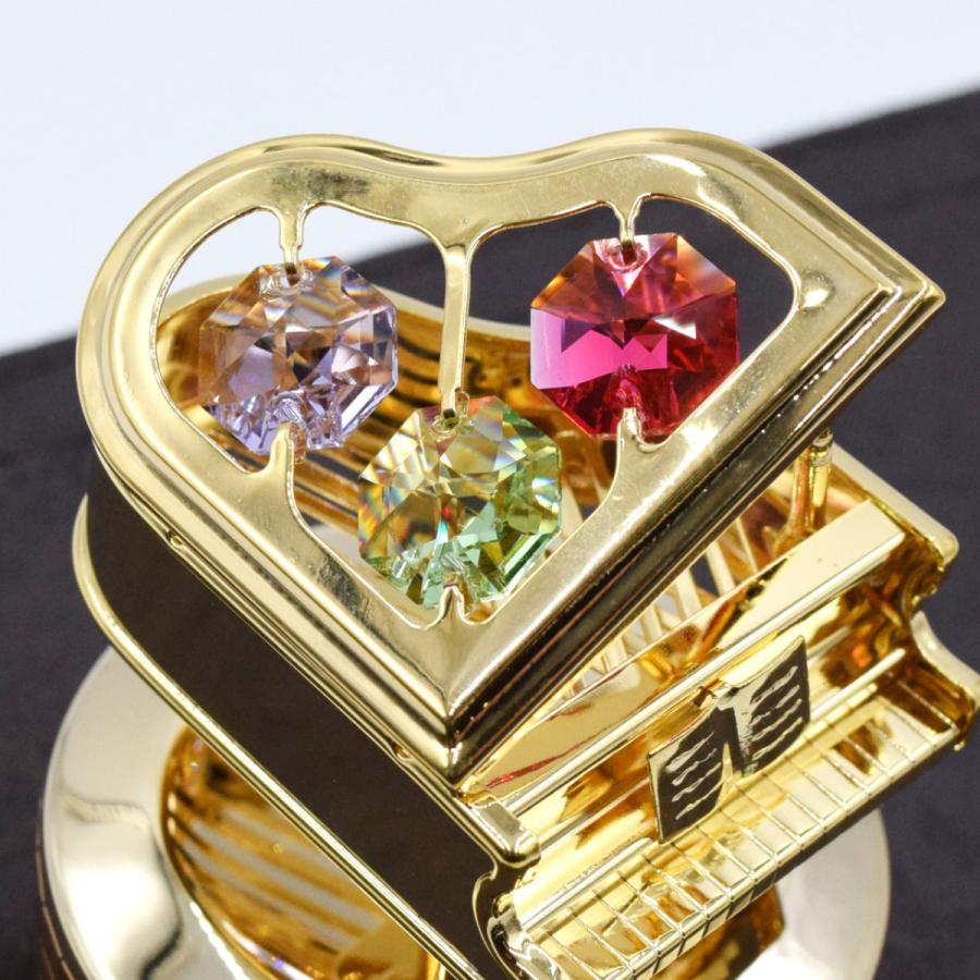 クリスタル オーナメント ピアノオルゴール 置物 合金製 クリスタル