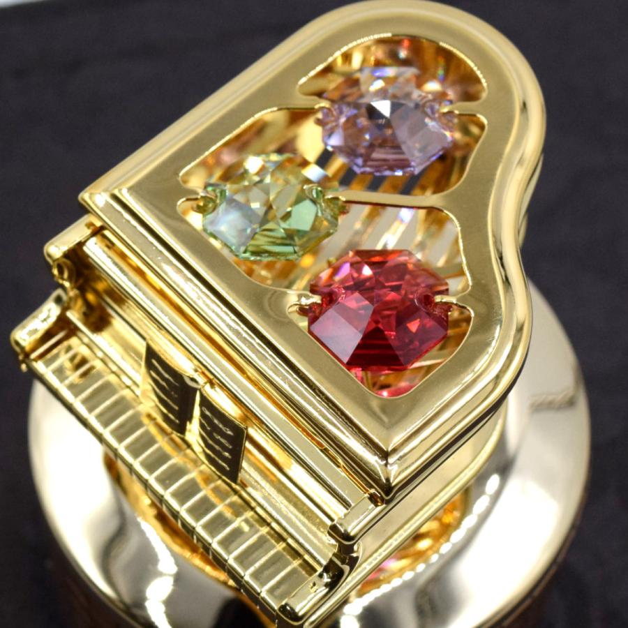 クリスタル オーナメント ピアノオルゴール 置物 合金製 クリスタル