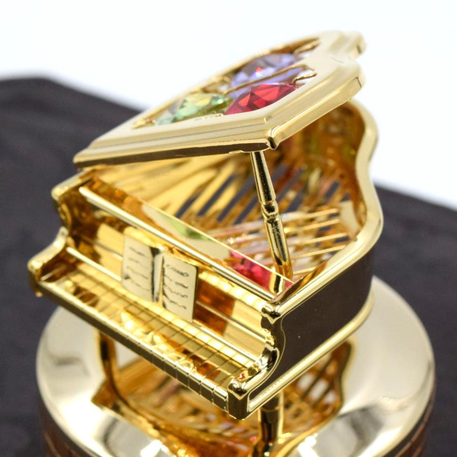 クリスタル オーナメント ピアノオルゴール 置物 合金製 クリスタル