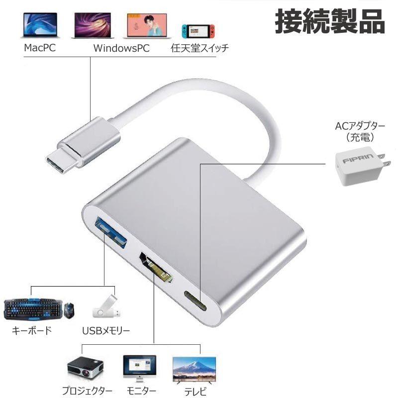 FIPRIN Type-C 変換アダプター HDMI 3in1 タイプC 4K Mac Windows