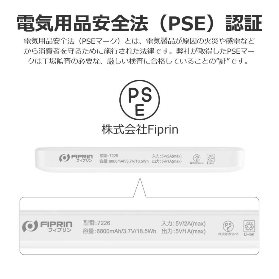 モバイルバッテリー MagSafe ワイヤレス 磁気 超軽量 薄型 小型 マグネット 充電器 6800mAh PSE モバ充 マグセーフ iPhone17 16 15 iPhone14 ポイント利用 | FIPRIN | 19