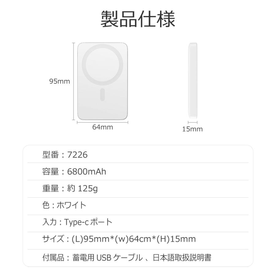 モバイルバッテリー MagSafe ワイヤレス 磁気 超軽量 薄型 小型 マグネット 充電器 6800mAh PSE モバ充 マグセーフ iPhone17 16 15 iPhone14 ポイント利用 | FIPRIN | 21