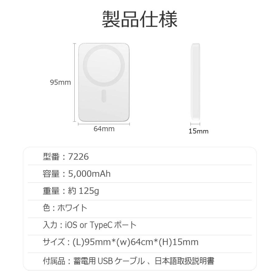 モバイルバッテリー MagSafe ワイヤレス 2個セット 磁気 超軽量 薄型 小型 マグネット 充電器 5000mAh PSE マグセーフ iPhone15 iPhone14 android｜arakawa5656｜24