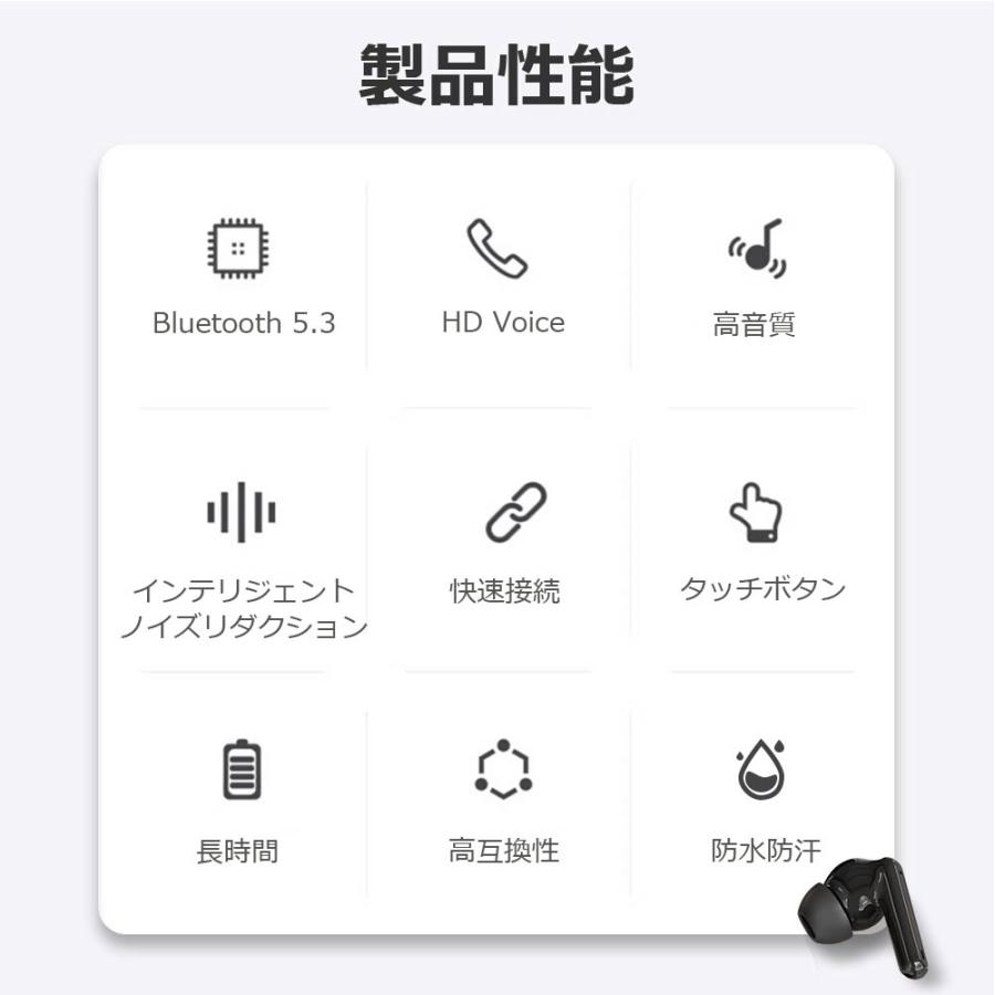 ワイヤレスイヤホン Bluetooth5.3 FIPRIN 7334 コンパクト 高音質 重低音 防水 スポーツ iPhone 15 14 Android ブルートゥース 最新型｜arakawa5656｜05