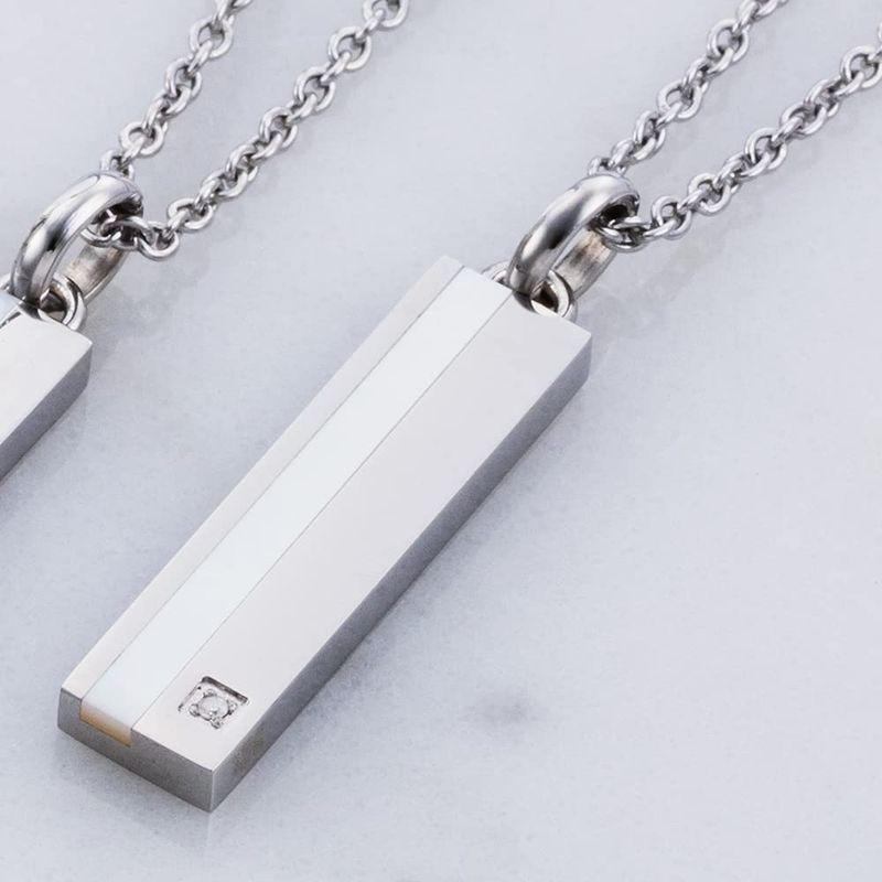 ホワイトクローバー ペアネックレス サージカルステンレス316L ダイヤモンド シェル プレート シルバー&シルバー 4SUP064SV& ホワイトクローバー ペアネックレス サージカルステンレス316L ダイヤモンド シェル プレート シルバー&シルバー 4SUP064SV&