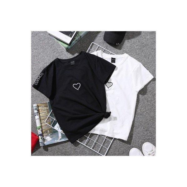Tシャツ カップル メンズ レディース カジュアル ペアルック かっこいい おしゃれ Uネック 半袖 記念日 ハート柄 大きめ 女の子 男の子 男女 本物