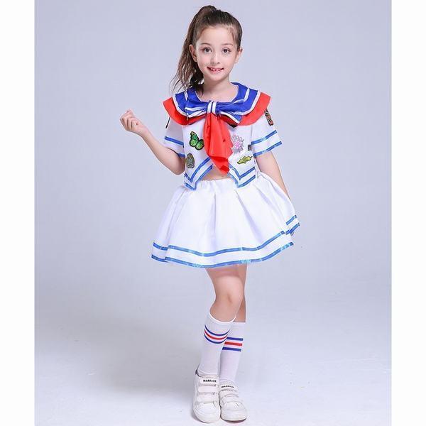 キッズ ダンス衣装 舞台服 コスプレ 海軍 子供 ワンピース ステージ衣装 コスチューム 応援団 発表会 在庫あり 女の子 演出服 ハロウィーン