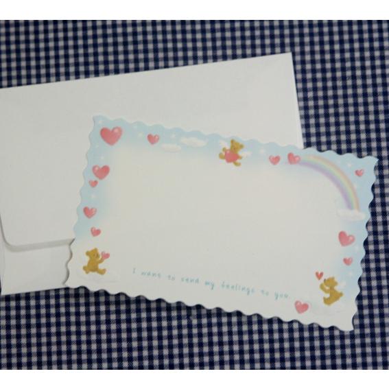 ミニメッセージカード クマとハートの虹空 名刺型 絶対一番安い 封筒つき ネコポス可 新着セール