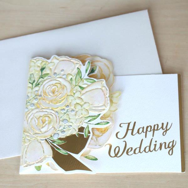 ウェディングカード「バラのブーケPOP−UP」Happy Wedding 立体花