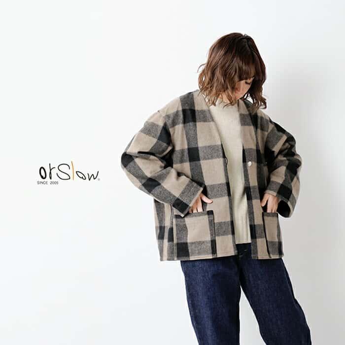 orSlow オアスロウ ノーカラー コート ウール カーディガン