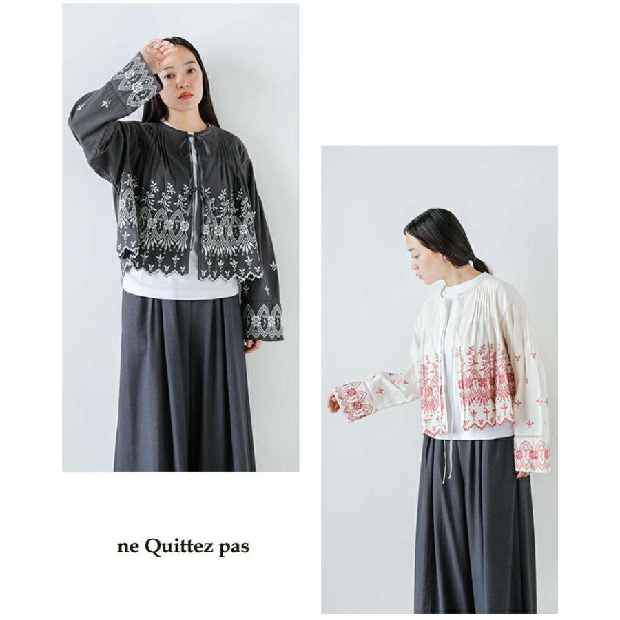 ヌキテパ　刺繍ブラウス シャツ　黒 NE QUITTEZ PAS! ヌキテパ ne Quittez pas クリンプ コットン
