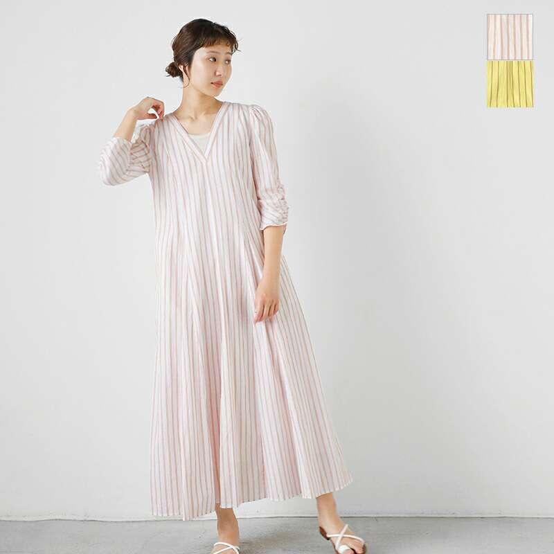 ne Quittez pas ヌキテパ コットン スラブ ストライプ ギャザー  