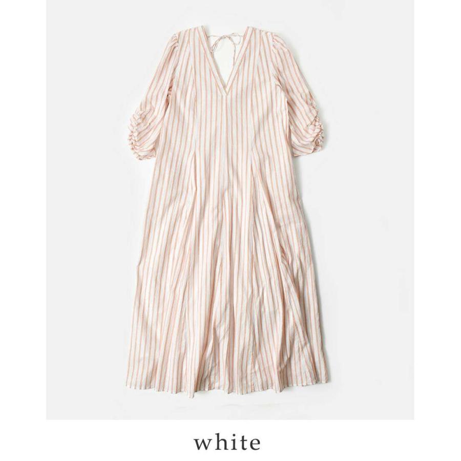 ヌキテパ コットン スラブ ストライプ ギャザースリーブ ドレス